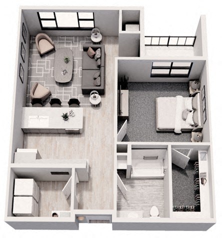 Floor plan for 1 bed, 1 bath, 800 sqft